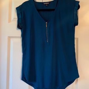 Silky Zip Front Gramercy Tee-Blue